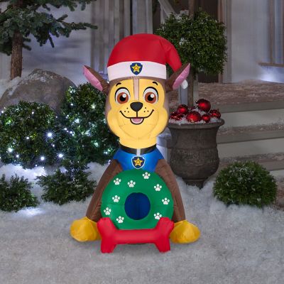 Image showing  38.58 in. Outdoor PAW Patrol Chase in Santa Hat with Wreath Inflatable Christmas Decoration