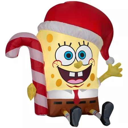 Spongebob Inflatable Gemmy Airblown with Candy Cane Nickelodeon Garden Art & Statues