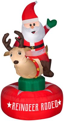 Gemmy 13.78 in. Outdoor Animated Santa and Reindeer Rodeo Scene Inflatable Christmas Decoration
