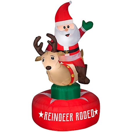 Gemmy Animated Airblown Inflatable Santa and Reindeer Rodeo Scene