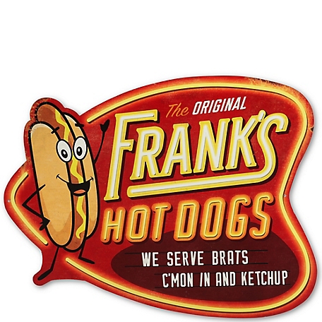 Open Road Brands Frank's Hot Dogs Metal Sign, 25 in. x 19 in.
