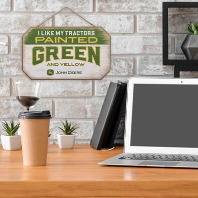 Image showing 5 th John Deere I Like My Tractors Green and Yellow Hanging Wood Wall Decor, 8.25 in. x 5.5 in. x 0.25 in.