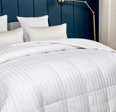 Blue Ridge Home Fashions Cotton Damask Stripe Down Alternative Comforter, All Seasons, 350 Thread Count