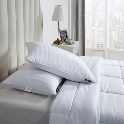 Image showing  Damask Stripe US Grown Cotton Softy-Around Goose Feather and Down Pillows, King, Medium Firm, 500 Thread Count, 2 pc.