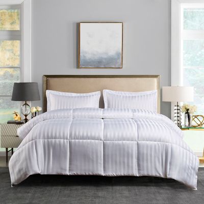 Image showing  Microfiber Damask Stripe and Solid Reversible Down Alternative Comforter Set, All Seasons