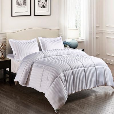 Image showing  Microfiber Damask Stripe and Solid Reversible Down Alternative Comforter Set, All Seasons