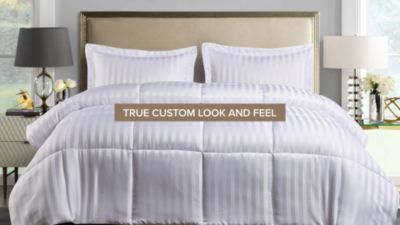 Image showing  Microfiber Damask Stripe and Solid Reversible Down Alternative Comforter Set, All Seasons