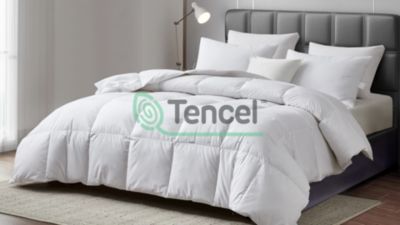 Image showing  Tencel/Cotton Blend Goose Feather and Down Fiber Comforter, All Seasons