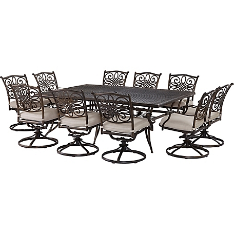 Agio 11 pc. Renditions Furniture Set, Includes 10 Swivel Rockers and Cast-Top Table, Featuring Sunbrella Fabric, Silver