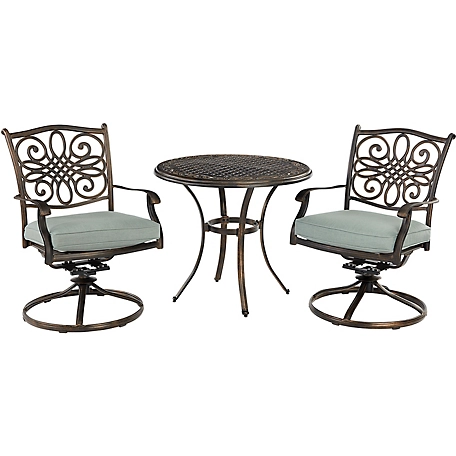 Agio 3 pc. Renditions Bistro Set, Includes 2 Swivel Rockers and Cast-Top Table, Featuring Sunbrella Fabric, Blue