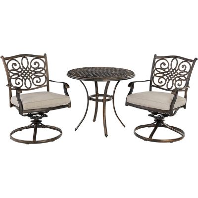 Agio 3 pc. Renditions Bistro Set, Includes 2 Swivel Rockers and Cast-Top Table, Featuring Sunbrella Fabric, Silver