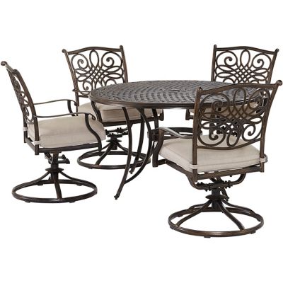 Agio 5 pc. Renditions Patio Set, Includes 4 Swivel Rockers and Cast-Top Table, Featuring Sunbrella Fabric, Silver