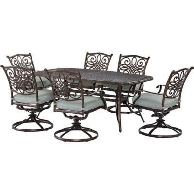 Agio 7 pc. Renditions Patio Set, Includes 6 Swivel Rockers and Cast-Top Table, Featuring Sunbrella Fabric, Mist Blue