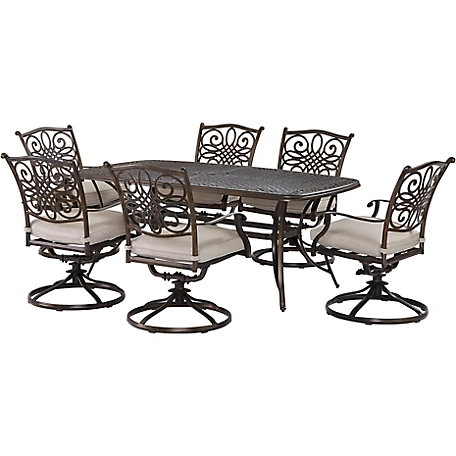 Agio 7 pc. Renditions Patio Set, Includes 6 Swivel Rockers and Round Cast-Top Table, Featuring Sunbrella Fabric, Silver