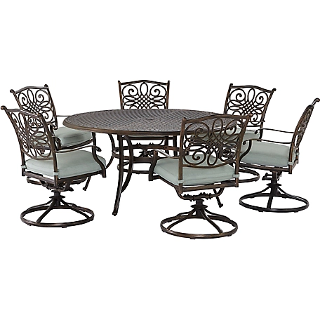 Agio 7 pc. Renditions Patio Set, Includes 6 Swivel Rockers and Cast-Top Table, Featuring Sunbrella Fabric, Blue
