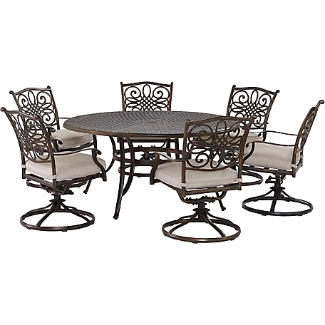 Agio 7 pc. Renditions Patio Set, Includes 6 Swivel Rockers and Rectangular Cast-Top Table, Featuring Sunbrella Fabric, Silver