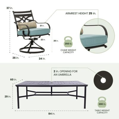 Image showing  Montclair 11 pc. Dining Set in Ocean Blue with 10 Swivel Rockers and a 60 in. x 84 in. Table, MCLRDN11PCSW10-BLU