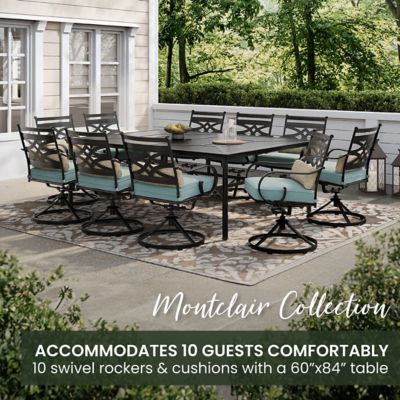 Image showing  Montclair 11 pc. Dining Set in Ocean Blue with 10 Swivel Rockers and a 60 in. x 84 in. Table, MCLRDN11PCSW10-BLU