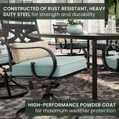 Image showing  Montclair 11 pc. Dining Set in Ocean Blue with 10 Swivel Rockers and a 60 in. x 84 in. Table, MCLRDN11PCSW10-BLU