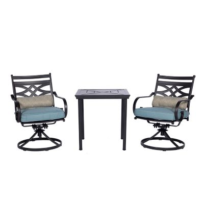 Hanover 3 pc. Montclair Bistro Dining Set, Includes 2 Swivel Rockers and 27 in. Square Table, Ocean Blue