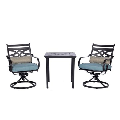 Image showing  3 pc. Montclair Bistro Dining Set, Includes 2 Swivel Rockers and 27 in. Square Table, Ocean Blue