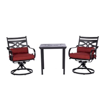 Hanover 3 pc. Montclair Bistro Dining Set, Includes 2 Swivel Rockers and 27 in. Square Table, Chili Red