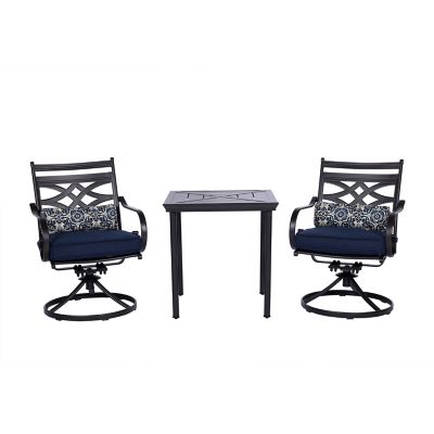 Hanover 3 pc. Montclair Bistro Dining Set, Includes 2 Swivel Rockers and 27 in. Square Table, Navy Blue