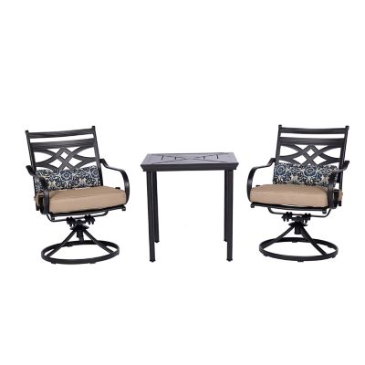 Hanover 3 pc. Montclair Bistro Dining Set, Includes 2 Swivel Rockers and 27 in. Square Table, Tan