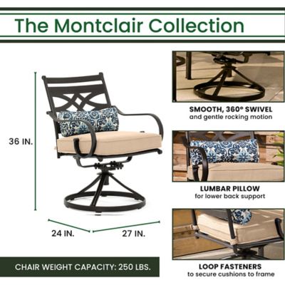 Image showing  5 pc. Montclair Patio Dining Set, Includes 4 Swivel Rockers, 40 in. Table and 9 ft. Umbrella, Tan