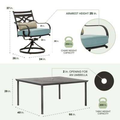 Image showing  Montclair 7 pc. Dining Set in Ocean Blue with 6 Rockers, 40 in. x 66 in. Table, 9 ft. Umbrella, MCLRDN7PCSQSW6-SU-B