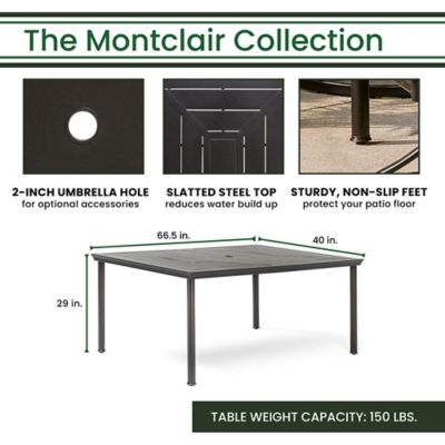 Image showing  Montclair 7 pc. Dining Set in Tan with 6 Rockers, 40 in. x 66 in. Dining Table and 9 ft. Umbrella, MCLRDN7PCSQSW6-SU-T