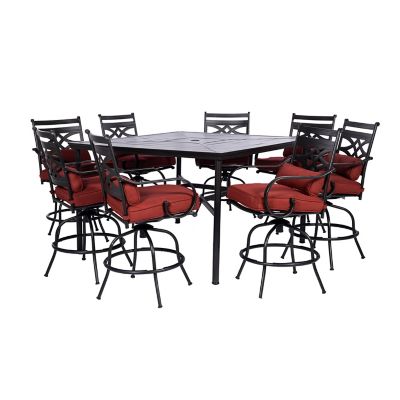 Hanover 9 pc. Montclair High-Dining Set, Includes 8 Counter-Height Swivel Chairs and 60 in. Table, Chili Red