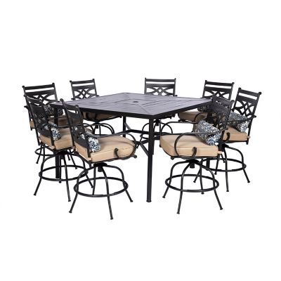 Hanover 9 pc. Montclair High-Dining Set, Includes 8 Counter-Height Swivel Chairs and 60 in. Table, Tan