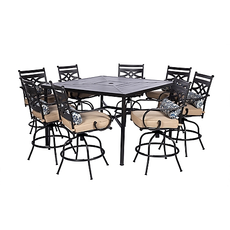 Hanover 9 pc. Montclair High-Dining Set, Includes 8 Counter-Height Swivel Chairs and 60 in. Table, Tan