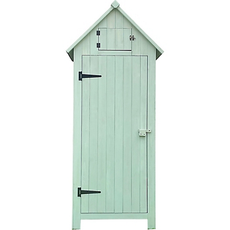 Hanover Outdoor Wooden Storage Shed with Pitched Roof, 3 Shelves and Locking Latch, Green, 3 ft. x 2 ft. x 6 ft.