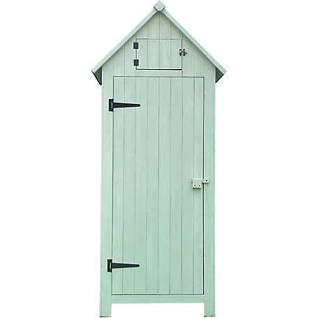 Hanover Outdoor Wooden Storage Shed with Pitched Roof, 3 Shelves and Locking Latch, Green, 3 ft. x 2 ft. x 6 ft.
