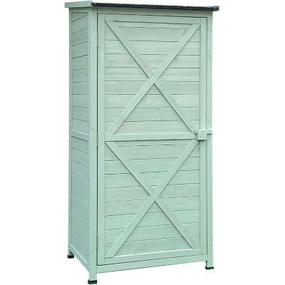 Hanover 1.7 ft. x 2.25 ft. x 4.7 ft. Outdoor Wooden Storage Shed with Shelves, Green