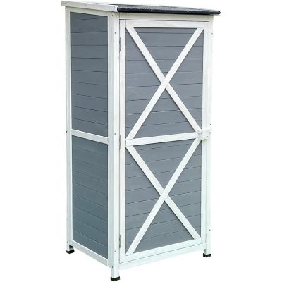 Hanover Outdoor Wooden Storage Shed with Shelves, 1.7 ft. x 2.25 ft. x 4.7 ft., Grey