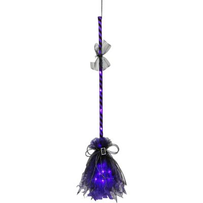 Haunted Hill Farm 3 ft. Purple Witch's Broomstick Halloween Animatronic, Includes Purple Lights, Battery Operated
