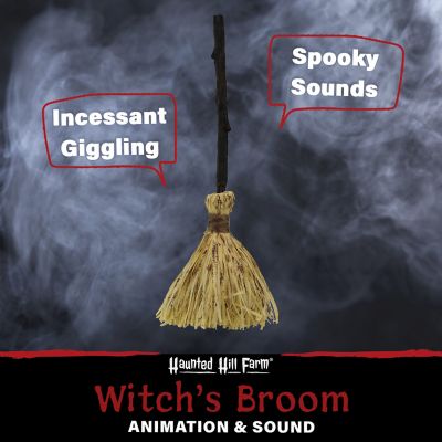 Image showing  26 in. Witch's Broomstick with Sound and Movement Halloween Animatronic