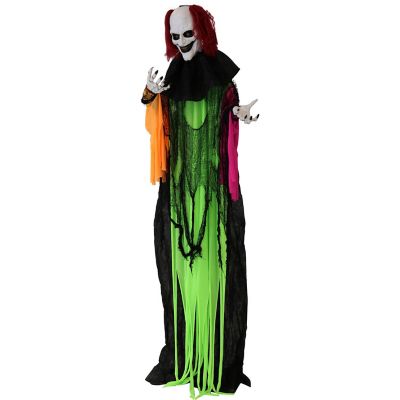 Haunted Hill Farm 5.8 ft. Spike Animatronic Clown, Indoor/Outdoor Halloween Decoration, Red LED Eyes, Poseable