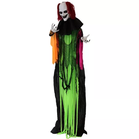 Haunted Hill Farm 5.8 Feet Animatronic Spiked Halloween Clown Indoor/Outdoor Halloween Decoration Red LED Eyes Poseable Halloween Animatronics