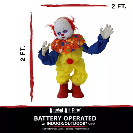 Haunted Hill Farm 2 Foot Animatronic Clown Indoor/Outdoor Halloween Decoration Red LED Eyes Bobo Decorative Outdoor Lighting