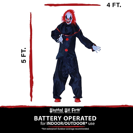 Haunted Hill Farm 5 ft. Animatronic Clown, Indoor/Outdoor Halloween Decoration, Red LED Eyes, Hell Raiser