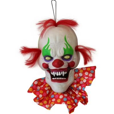 Haunted Hill Farm 20-In. Hanging Talking Clown Head, Decoration for Indoor or Covered Outdoor Display, Battery-Operated, Red