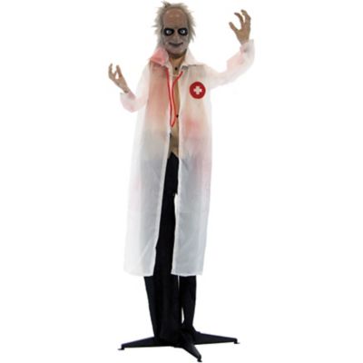 Haunted Hill Farm 5.4 ft. Laughing Doctor Scissors Animatronic Halloween Decoration, Red LED Eyes