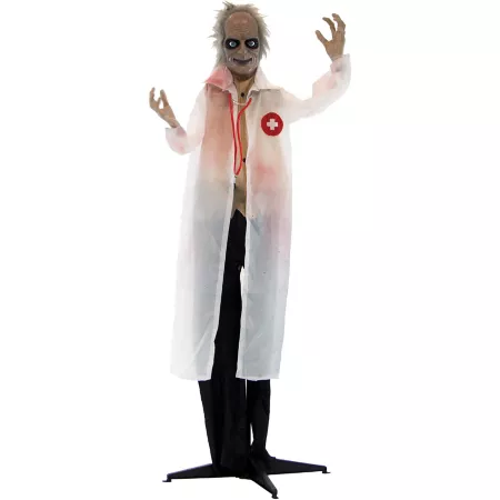 Haunted Hill Farm Laughing Doctor Scissors Animatronic Halloween Decoration Red LED Eyes 5 Feet Decorative Outdoor Lighting