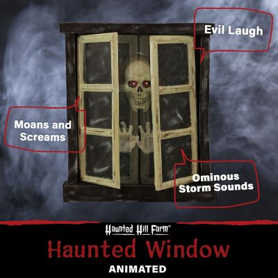 Image showing  2.8 ft. Skeleton in Window with Flashing Red Eyes Halloween Animatronic