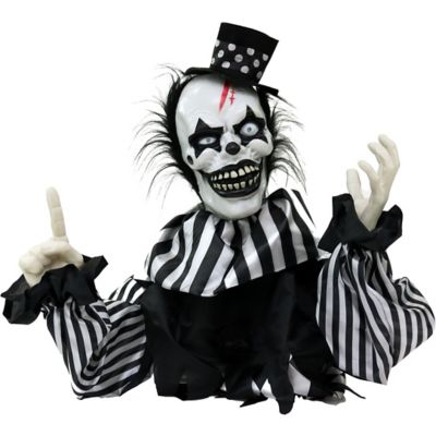 Haunted Hill Farm 1.8 ft. Groundbreaker Clown Halloween Animatronic, Indoor/Outdoor Halloween Decoration, Red LED Eyes, Vile