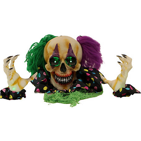 Haunted Hill Farm Groundbreaker Clown, Indoor/Covered Outdoor Halloween Decoration, Flashing Green Eyes, Battery Operated, Claw
